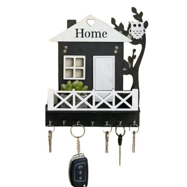 📱🗝️ MDF Wood Mobile & Key Holder – Black & White