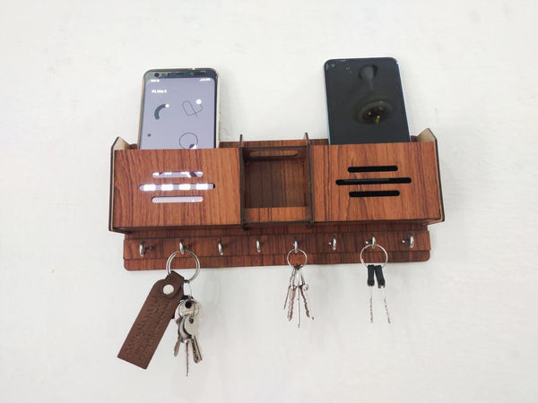 📱🔑 MDF Wood Mobile & Key Holder – Brown