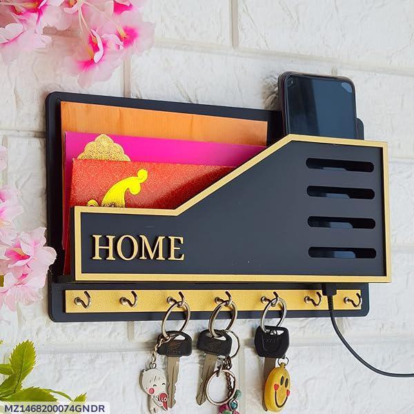 📱🗝️ MDF Wood Mobile & Key Holder – Black