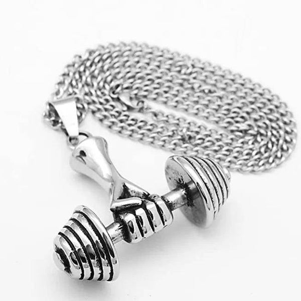 *Silver Stainless Steel Unisex Necklace - Timeless Elegance! 💎👕*Dumbbell Design