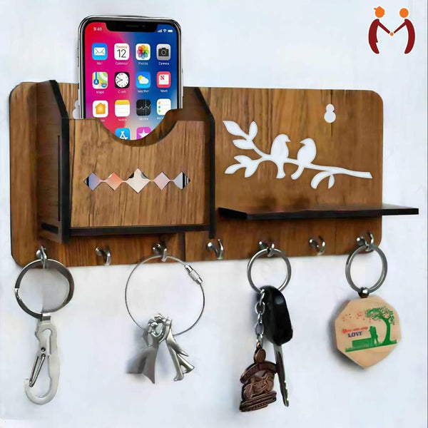 *Sparrow Engraved Wooden Key and Mobile Holder - Add a Touch of Nature to Your Home! 🐦🏠*