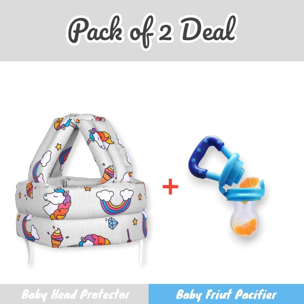 👶 Baby Head Protector and Fruit Pacifier Set - Protect and Soothe Your Little One! 🍉 Pack of 2