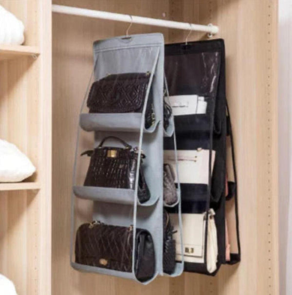 6-Pocket Hanging Handbag Organizer – Transparent Non-Woven PVC Fabric