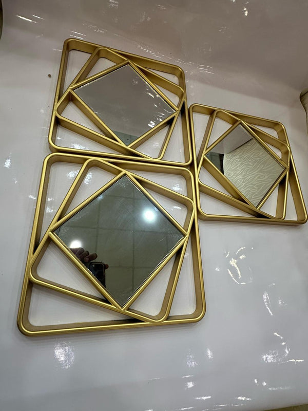 *Golden Glass Mirror Set - Add a Touch of Elegance! 🏠💎* Pack of 3