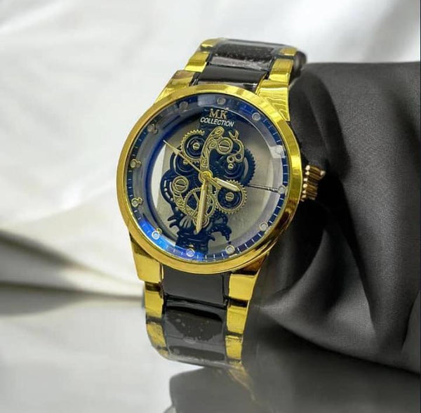 *Men's Golden Stainless Steel Round Analogue Watch ⌚*